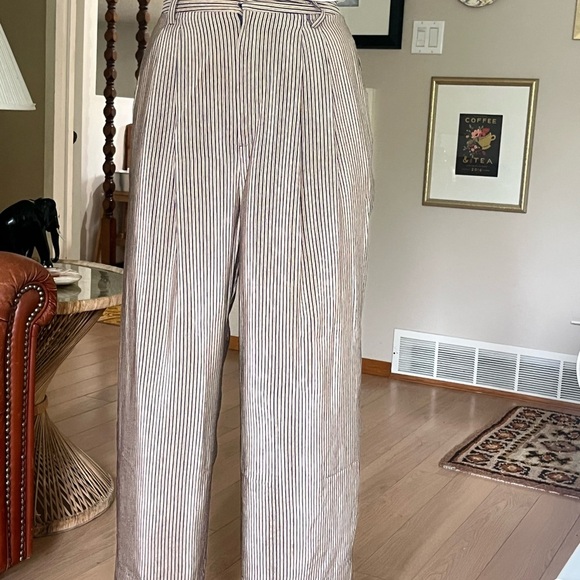 Vintage Linda Allard Ellen Tracy SIZE 6 Trousers Silk High Waist Wide Leg Stripe - Picture 5 of 12